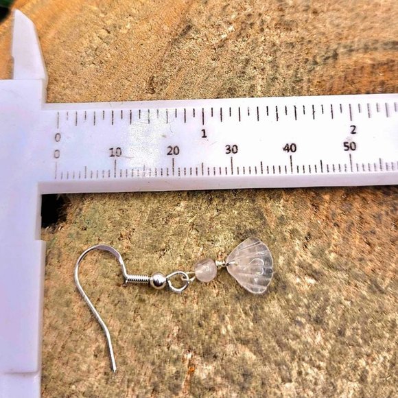 Beautiful Nature Moonstone Flashy Hand Carved Shell S925 Dangle Earring - Picture 10 of 10